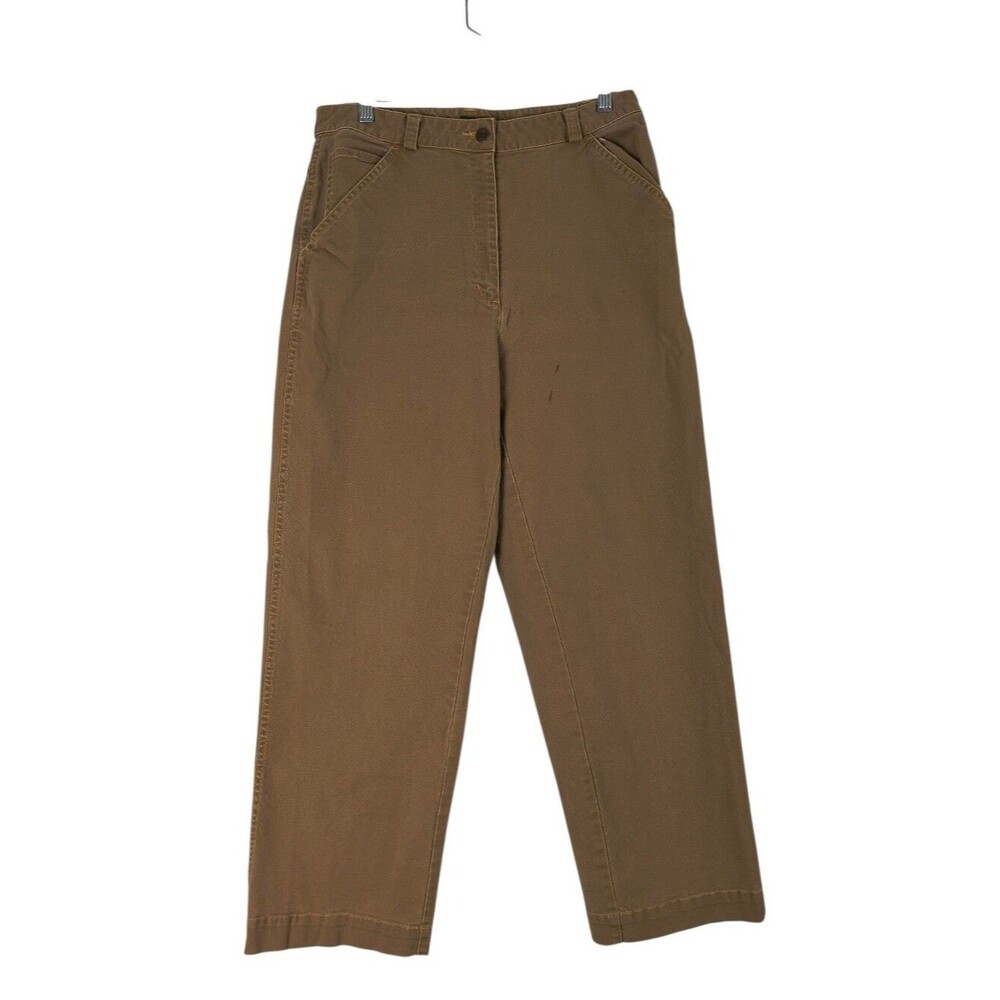 LL Bean Vintage Carpenter Pants Women's 12 Khaki Workwear Straight Leg Stretch